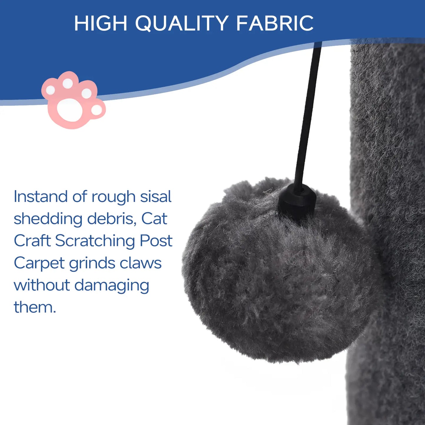 MADE 4 PETS Tall Cat Scratching Post for Indoor Cats Gray Large Scratching Post with Replaceable Toys & Sturdy Base 41-Inch High Space-Saving Design Imitation Sisal Solid Construction Vertical Scratcher