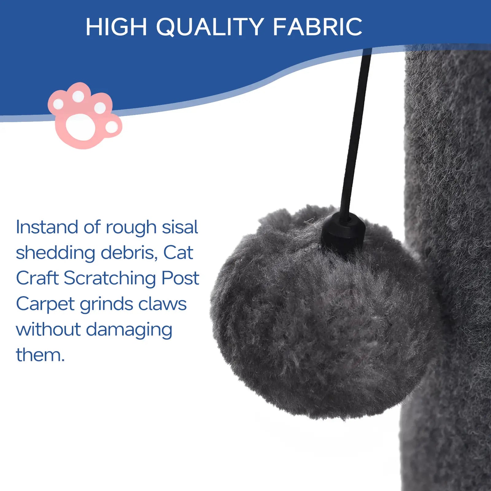 MADE 4 PETS Tall Cat Scratching Post for Indoor Cats Gray Large Scratching Post with Replaceable Toys & Sturdy Base 41-Inch High Space-Saving Design Imitation Sisal Solid Construction Vertical Scratcher