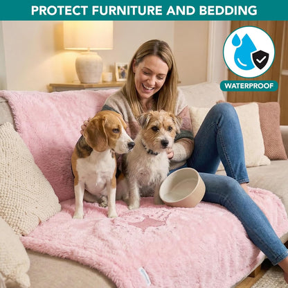 Fluffy Waterproof Dog Blanket for Small Medium Dogs, Soft Warm Pet Sherpa Throw Pee Proof Couch Cover, Reversible Cat Puppy Bed Blanket Sofa Protector, Plush Washable Pad (Pink Blush, 24X32)