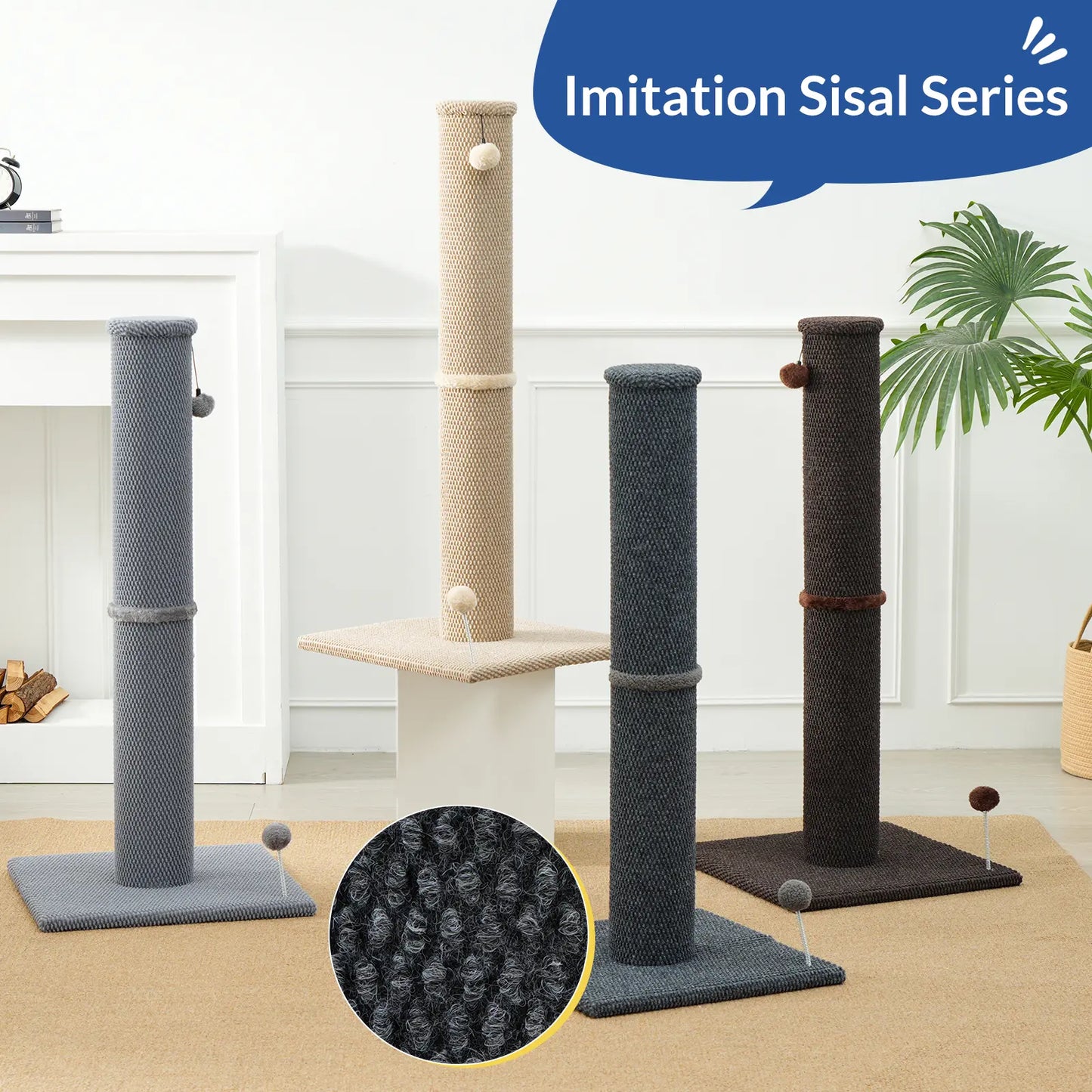 MADE 4 PETS Tall Cat Scratching Post for Indoor Cats Gray Large Scratching Post with Replaceable Toys & Sturdy Base 41-Inch High Space-Saving Design Imitation Sisal Solid Construction Vertical Scratcher