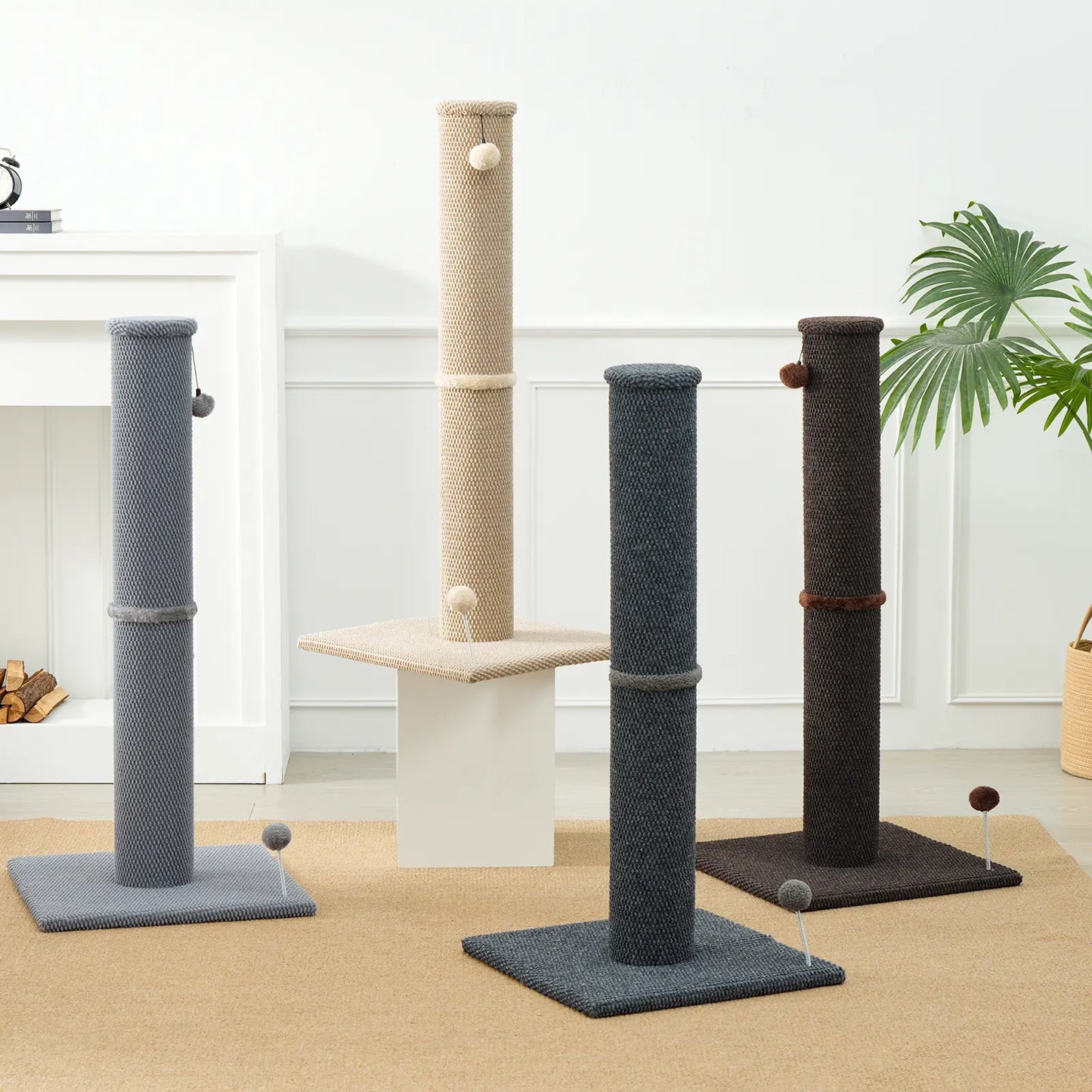 MADE 4 PETS Tall Cat Scratching Post for Indoor Cats Gray Large Scratching Post with Replaceable Toys & Sturdy Base 41-Inch High Space-Saving Design Imitation Sisal Solid Construction Vertical Scratcher