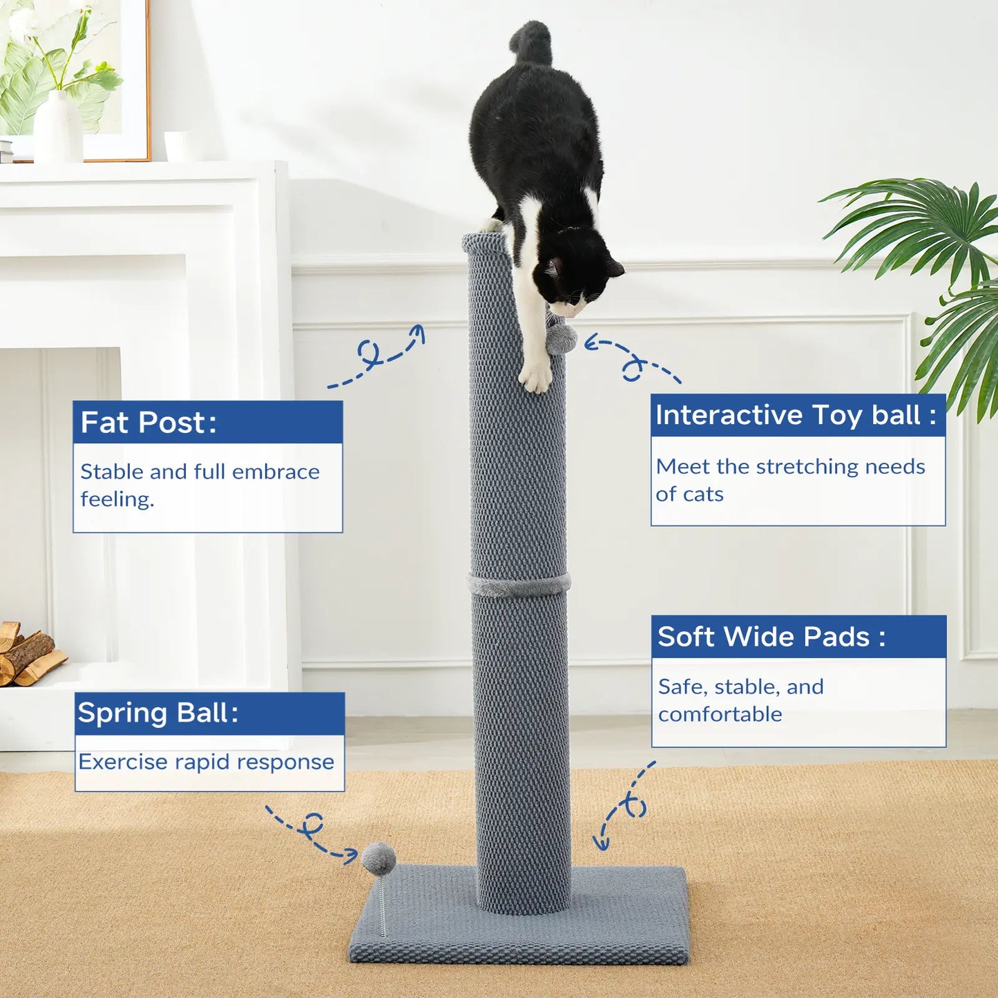 MADE 4 PETS Tall Cat Scratching Post for Indoor Cats Gray Large Scratching Post with Replaceable Toys & Sturdy Base 41-Inch High Space-Saving Design Imitation Sisal Solid Construction Vertical Scratcher