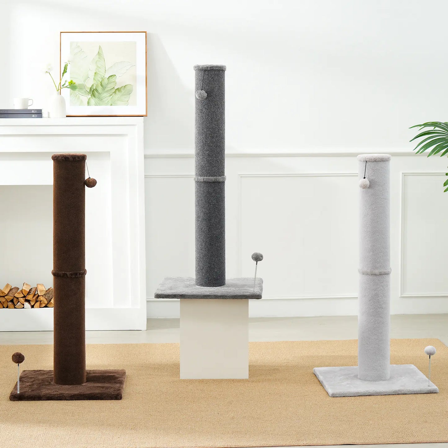 MADE 4 PETS Tall Cat Scratching Post for Indoor Cats Gray Large Scratching Post with Replaceable Toys & Sturdy Base 41-Inch High Space-Saving Design Imitation Sisal Solid Construction Vertical Scratcher
