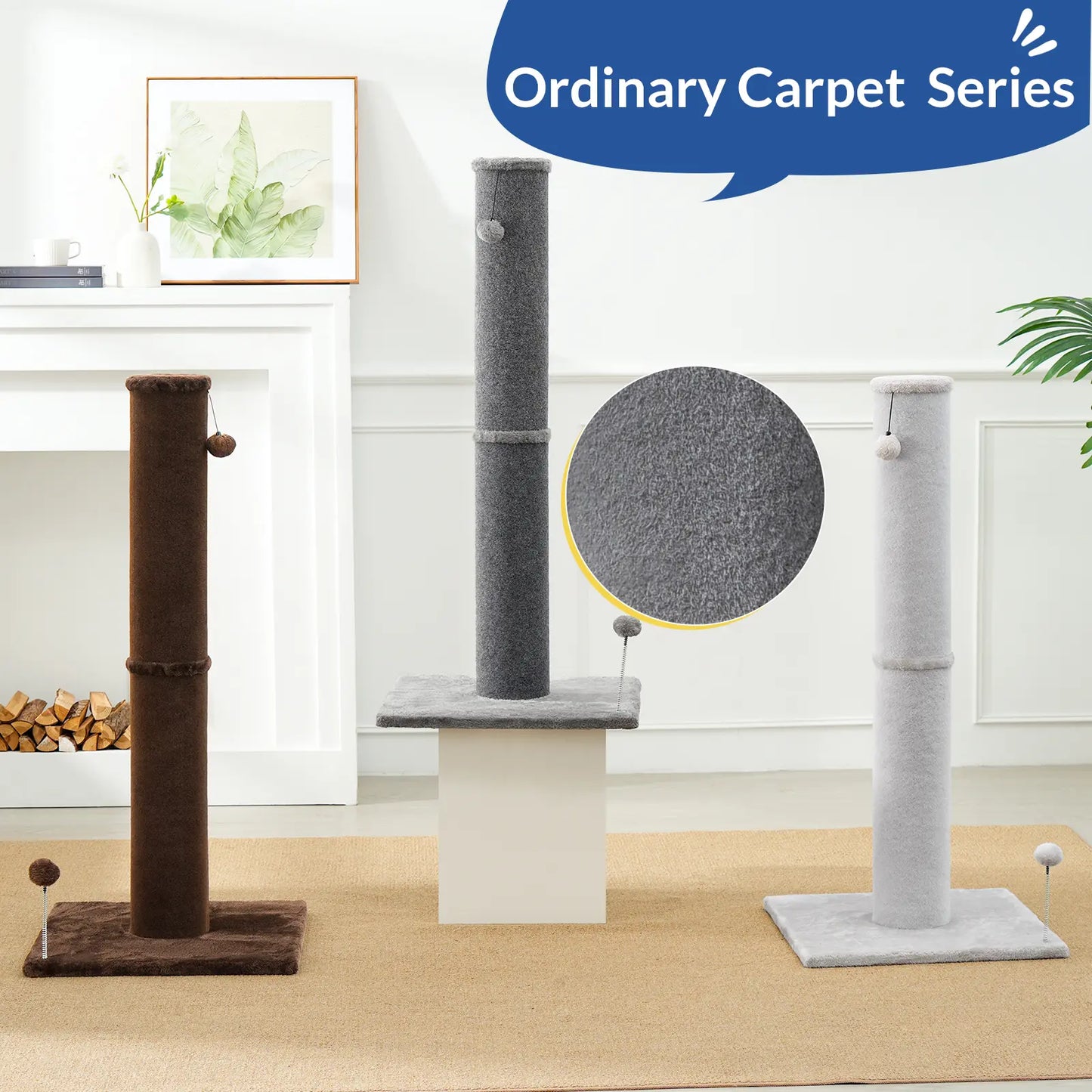 MADE 4 PETS Tall Cat Scratching Post for Indoor Cats Gray Large Scratching Post with Replaceable Toys & Sturdy Base 41-Inch High Space-Saving Design Imitation Sisal Solid Construction Vertical Scratcher