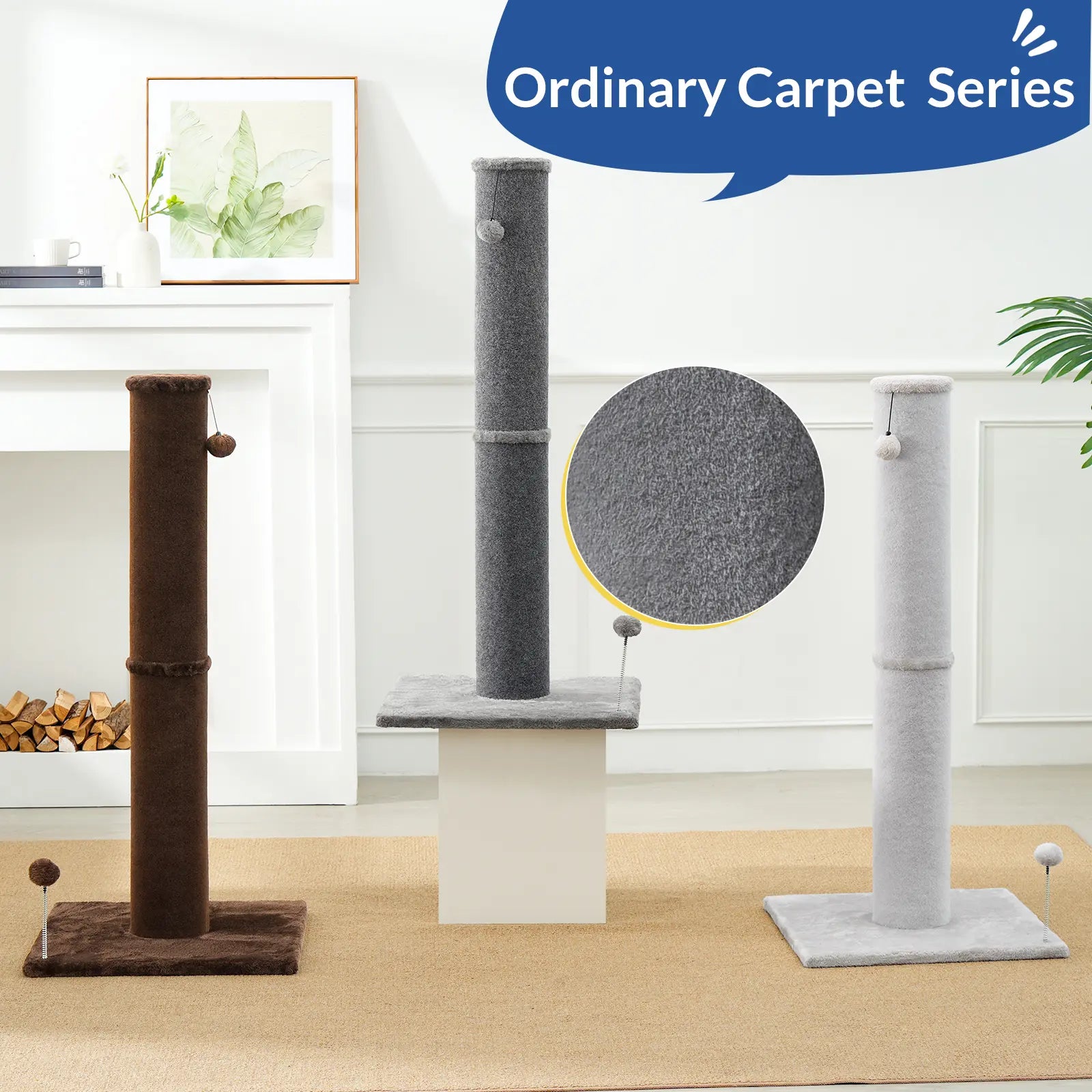 MADE 4 PETS Tall Cat Scratching Post for Indoor Cats Gray Large Scratching Post with Replaceable Toys & Sturdy Base 41-Inch High Space-Saving Design Imitation Sisal Solid Construction Vertical Scratcher