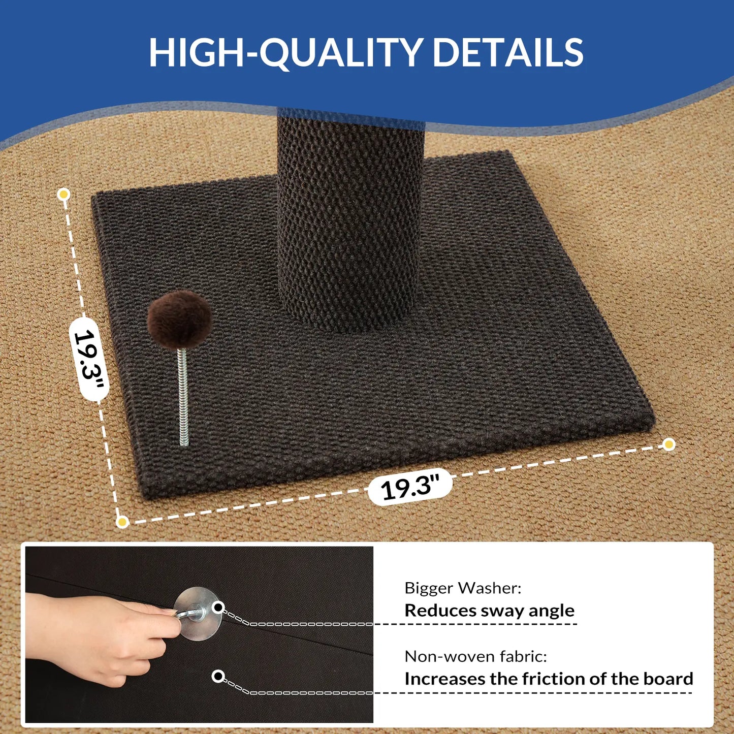 MADE 4 PETS Tall Cat Scratching Post for Indoor Cats Gray Large Scratching Post with Replaceable Toys & Sturdy Base 41-Inch High Space-Saving Design Imitation Sisal Solid Construction Vertical Scratcher